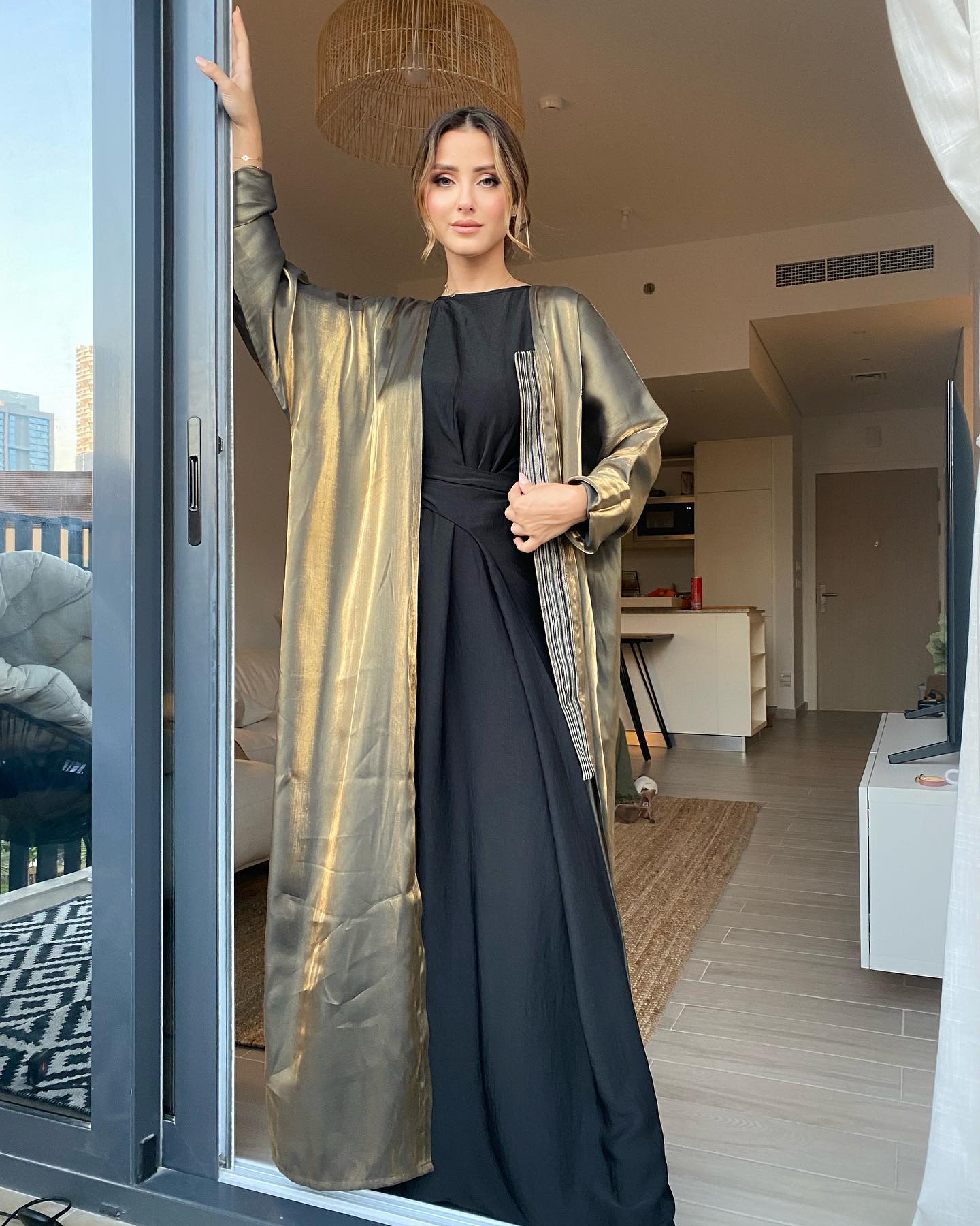 Shimmery Brass Organza abaya