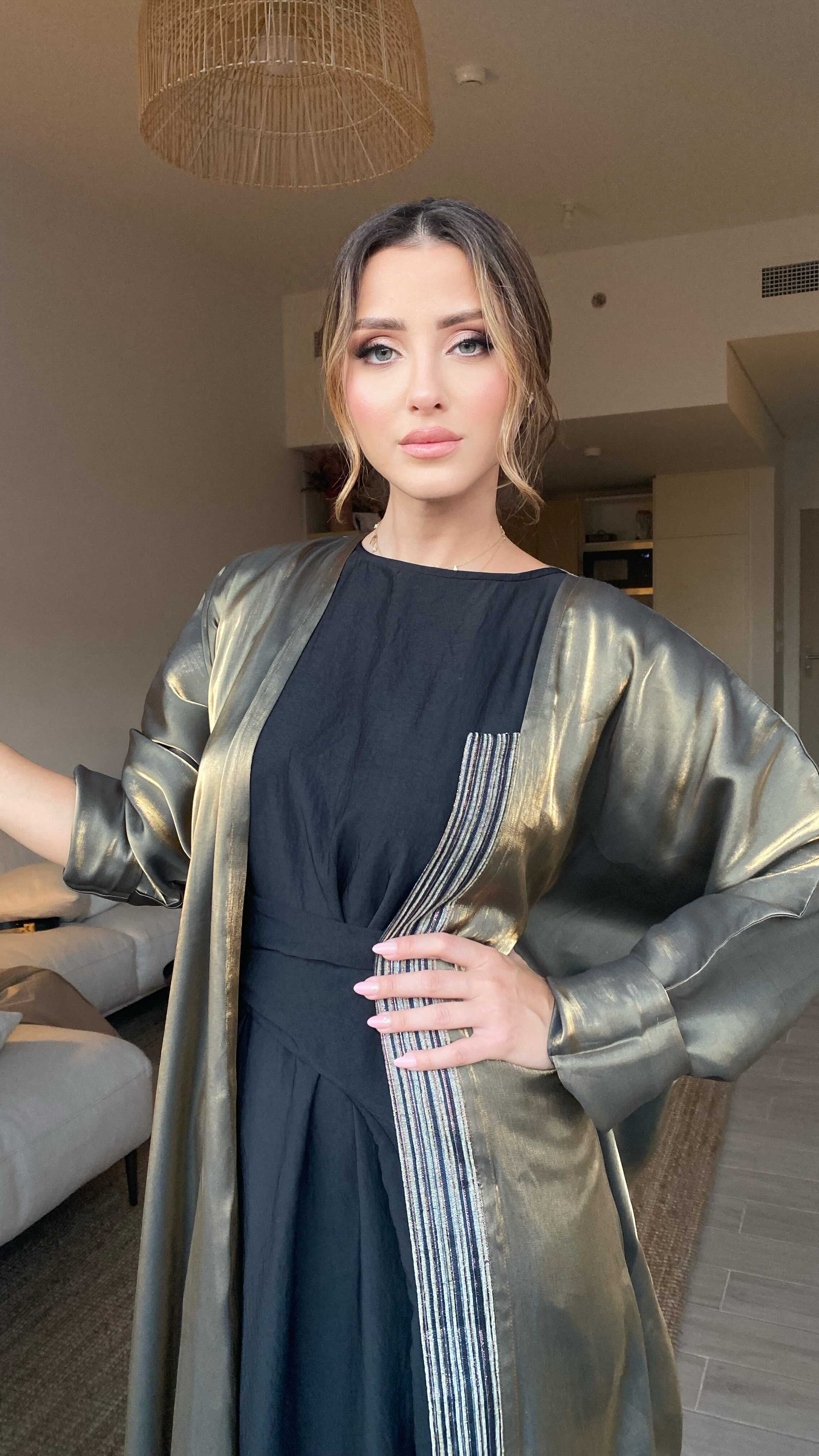 Shimmery Brass Organza abaya