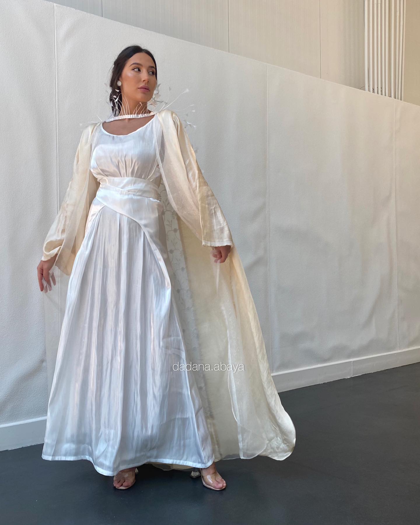 Feather Bridal Abaya with dress