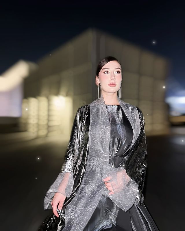 Metallic Abaya with Organza Silver Dress