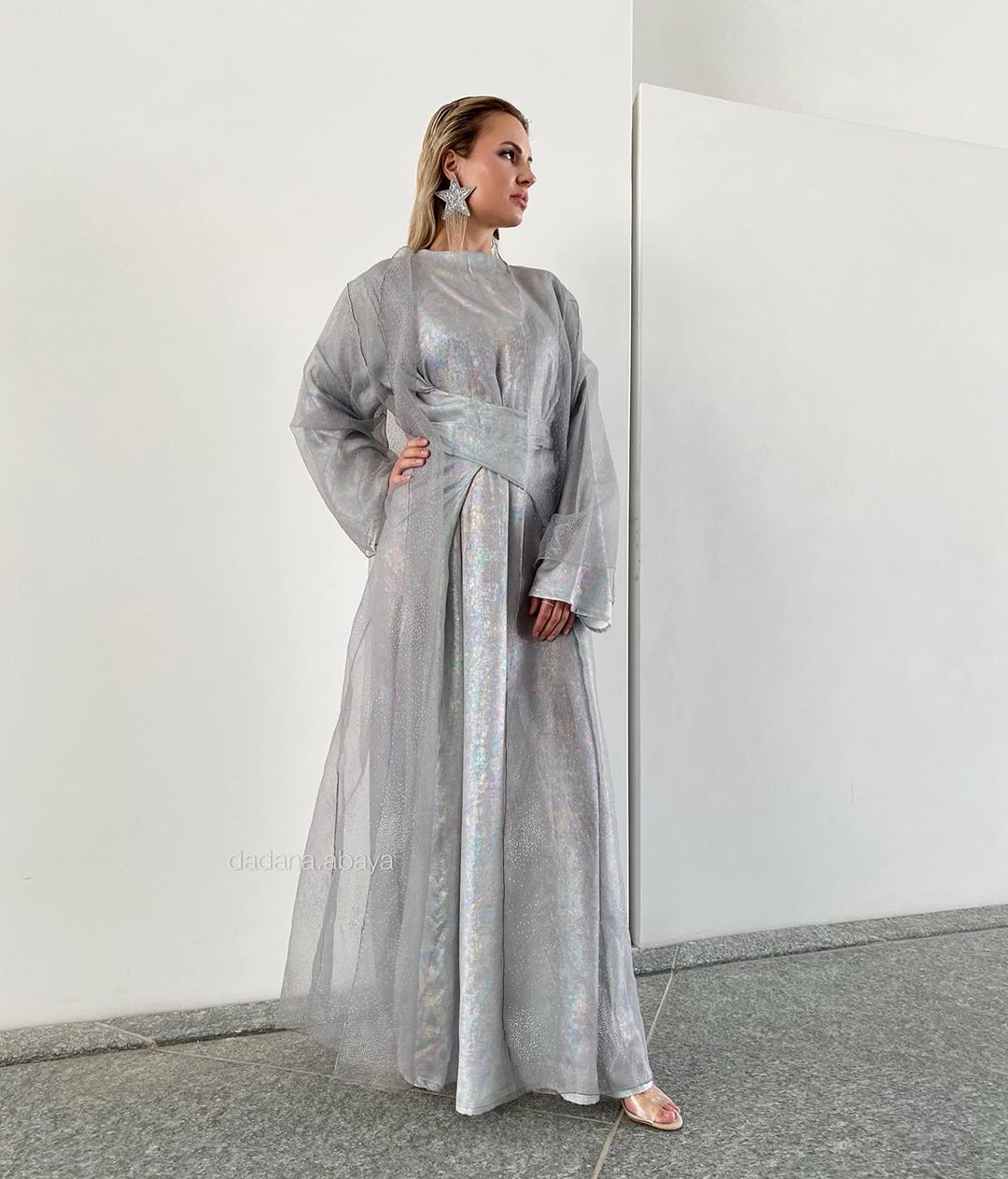 Sparkling abaya with Hologram long sleeve Dress