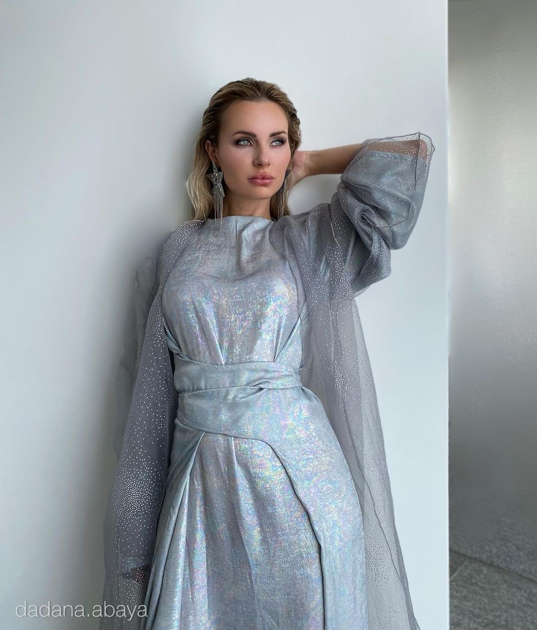 Sparkling abaya with Hologram long sleeve Dress