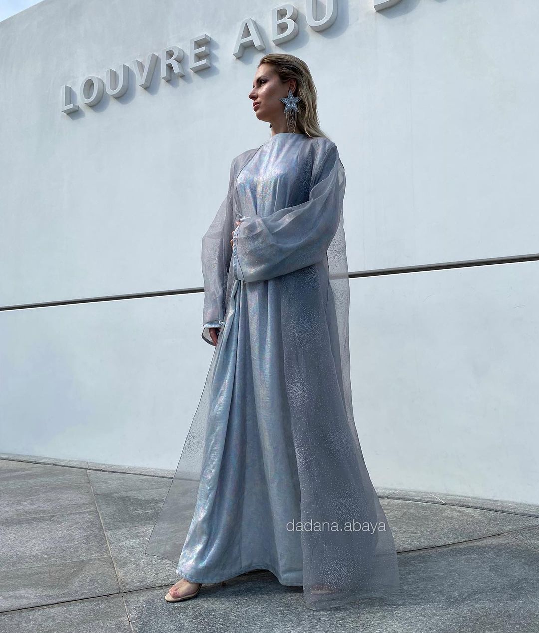 Sparkling abaya with Hologram long sleeve Dress