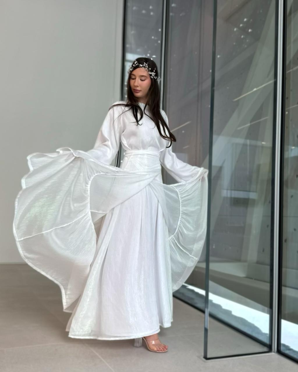 White Rainbow Shimmery Dress with Sheer Skirt
